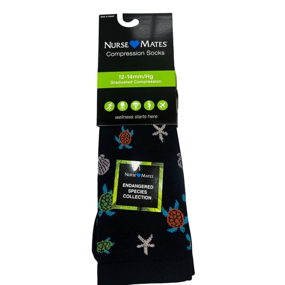 Nurse Mates Compression Socks 12-14mmHg Graduated Save the Turtles - Picture 1 of 4